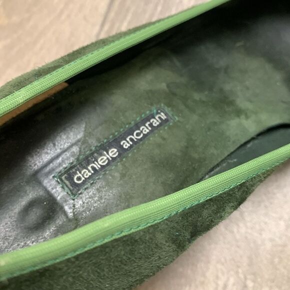 Daniele Ancarani Suede Leather Bow Tie Kelly Green Block Heel Round‎ Toe Shoes - Picture 6 of 9